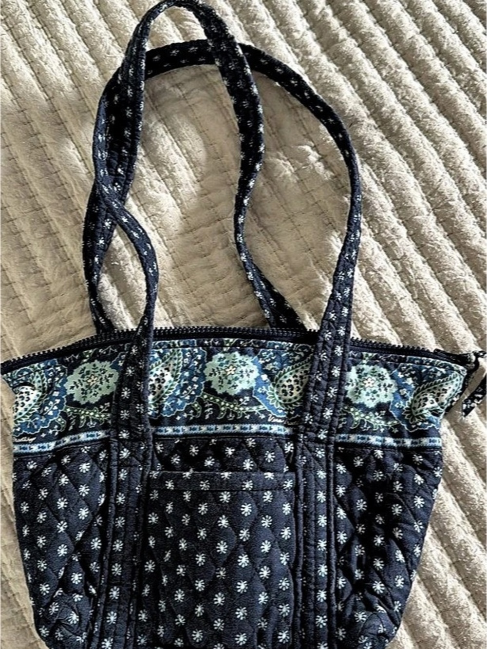 Vera Bradley Small Vera Tote Floral Black & Blue